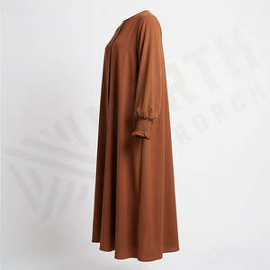 Women's Muslim Solid Color <b>Long</b> Sleeve Midi Abaya <b>Dress</b> Neck Regular Fit Viscose Modest Daily Wear Middle East Style - Product Image 3