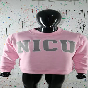 NICU PINK <b>Mock</b> <b>Neck</b> Sweatshirt 100% GREY Applique Embroidery wide <b>neck</b> Sweatshirt Finer Threads - Product Image 1