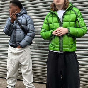 Veste d'hiver en duvet personnalisée en cuir PU gaufré, à capuche, pour femme, fermeture éclair, décontractée, chaude - Product Image 4