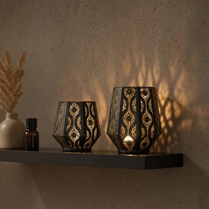 Modern Black Metal Moroccan Lantern Set with Intricate Openwork Pattern Decorative <b>Candle</b> <b>Holders</b> for Home Table Decor - Product Image 5