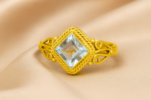 Bague pour femme en argent sterling 925 pur, topaze bleue carrée, plaquée or rose, filigrane vintage, faite à la main, avec pierres précieuses - Product Image 3