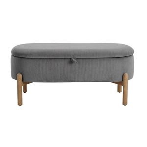 Panca contenitore in legno massello con seduta imbottita grigia in velluto a coste, con coperchio sollevabile - 1 pz. Arredamento camera da letto - Product Image 1