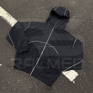 Windbreaker Tracksuit 2 Piece Zipper Jacket and Trouser Reflector Lines 100% Nylon Custom Logo Oversized Tracksuit For Men - Product Image 4
