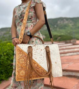 กระเป๋าโท้ทหนังขนวัวแท้มาใหม่กระเป๋าหนังมีสไตล์สำหรับผู้หญิงกระเป๋าเครื่องมือแกะสลักมือสำหรับใช้งานได้หลากหลาย - Product Image 5