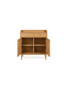 Modern Solid Wood Living Room <b>Cabinet</b> <b>with</b> 2 <b>Drawers</b> and Slab Doors Midcentury Design <b>Storage</b> Furniture - Product Image 3