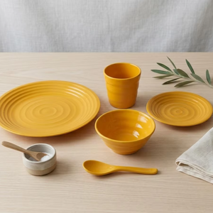 [Directo de Fábrica] Resina PGT resistente fabricada en Taiwán. Juego de cubiertos duradero y elegante: taza, tazón, plato, cuchara. - Amarillo solar - Product Image 1