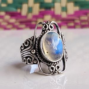 Designer Moonstone <b>Ring</b> 925 Sterling Silver Rainbow Moonstone <b>Statement</b> <b>Ring</b> Handmade Jewelry - Product Image 1