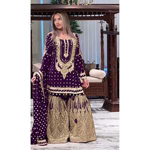 Ensemble haut et pantalon palazzo en faux georgette lourde de créateur avec dupatta, tenue de soirée en tissu chiffon - Product Image 6