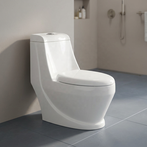 WC monobloc en céramique à profil carré moderne avec système de chasse d'eau siphonique pour une infrastructure sanitaire haut de gamme - Product Image 5