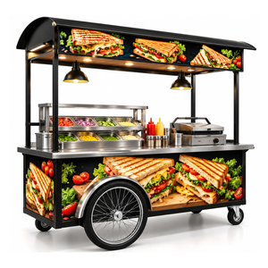 Chariot à sandwich mobile vintage en acier inoxydable à 4 roues et triple essieu, résistant à la rouille, pour usage extérieur - Product Image 2