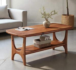 Wholesale 47 Inch Mid Century Modern Solid Mango Wood <b>Coffee</b> <b>Table</b> 2 Tier Rectangle Center <b>Table</b> with Storage for Living Room - Product Image 3