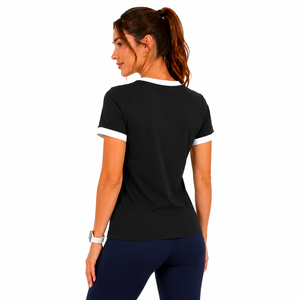 Wholesale Custom Logo Women Ringer T-Shirt Contrast Trim Crew Neck Gym Workout <b>Top</b> Solid Color Regular Fit Breathable 100% Coton - Product Image 5