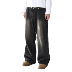 MEESAM LEATHER HOSIERY Jeans de mezclilla unisex 100% algodón de secado rápido, cintura alta, peso pesado, estilo vintage, corte regular, rectos, con relieve - Product Image 2