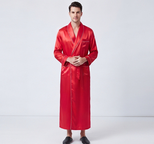 Batas de lujo para hombre, batas de verano, ropa de dormir sedosa, camisón, ropa de dormir con cuello en V, bata de dormir para hombre, bata de satén roja de manga larga - Product Image 6