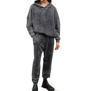 OEM Services Wholesale High Quality Winter Hooded Casual Active Wear Custom Logo Print Acid Wash Solid Tracksuit Set Training - Product Image 1