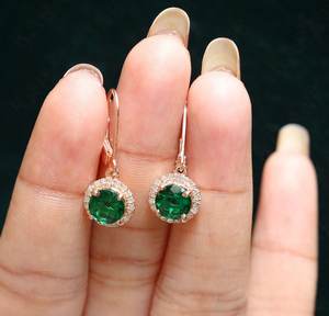 Pendientes de Aro de Plata 925 con Esmeralda y Halo de Moissanita, Chapados en Oro Rosa, Certificados por IGI, Joyería Fina para Mujer - Product Image 6