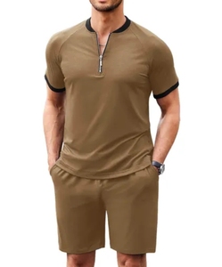 Ensemble de survêtement d'été personnalisé pour homme : T-shirt en coton à quart de zip et short – Tenue décontractée 2 pièces – Vente en gros OEM Streetwear - Product Image 5