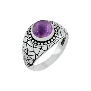 Anillo de Plata 925 con Amatista Morada Estilo Turco para Mujer, con Engaste de Bisel y Patrón Retro, Anillo de Plata Oxidada, Joyería al por Mayor - Product Image 1