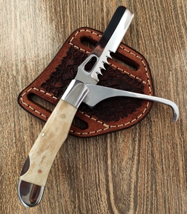 Cuchillo plegable para desmanilado de ganado con mango de hueso, hoja dentada de acero inoxidable, herramienta para exteriores - Product Image 1