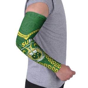 Manchon de bras intégral Sup Arm Sleeve vert jaune à motif camouflage uni, protection solaire UPF50+, compression, unisexe, en soie glacée par sublimation - Product Image 2