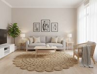 Tapis rectangulaires de style kilim, faits à la machine, antidérapants, à poils ras, en polyester, avec envers en jute, épaisseur 5-6 mm, pour usage domestique, vente en gros