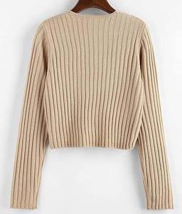 Pull court en maille pour femme - Pull d'hiver court - Tricot doux tendance taille haute pour femme pour l'automne - Product Image 2