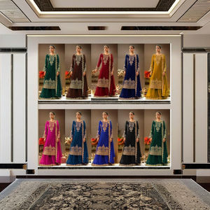 Conjunto de Salwar Kameez Tradicional de Manga Larga para Mujer, con Diseño de Lentejuelas y Cuentas, Estilo Palazzo y Dupatta, para Fiestas, de GEORGETTE - Product Image 1