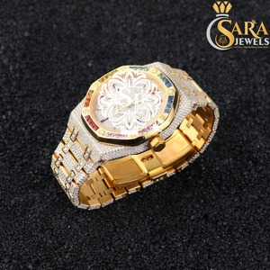 นาฬิกาเพชรเย็นดีไซน์หรูคุณภาพระดับพรีเมี่ยมสำหรับทุกเพศพร้อมสายสีทอง - Product Image 1