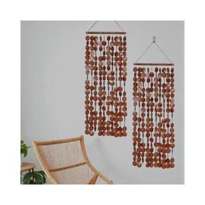 Decoración de pared de conchas hecha a mano, estilo rústico, natural, forma circular, decoración para el hogar, arte colgante, cortina de conchas de capiz. - Product Image 1