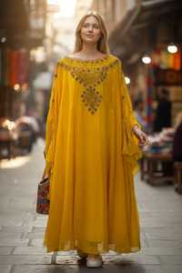 Wholesale AWAIS HOUSE Luxury 2-Piece <b>Set</b> Muslim Women Modest Simple Solid Chiffon Beaded Robe Floor-Length A-Line Evening/Formal - Product Image 4