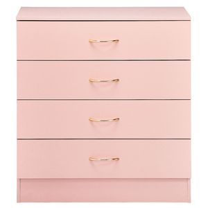 Cassettiera Contemporanea in Legno Massello di Quercia con 4 Cassetti, Maniglie Finto Oro Rosa, Rosa, 65,4x32,9x77,2 cm - Product Image 2