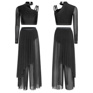 Conjunto de Ropa de Danza Lírica <span class=keywords><strong>para</strong></span> Mujer, Top Corto y Pantalones Holgados, Ropa de Danza <span class=keywords><strong>para</strong></span> Actuaciones en Escenario, Danza Moderna - Product Image 3