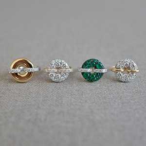Anillos de oro macizo de 14K y 18K con diamantes cultivados en laboratorio de corte redondo engastados en pavé, estilo moderno, tipo donut, para el dedo mindito, venta al por mayor - Product Image 3