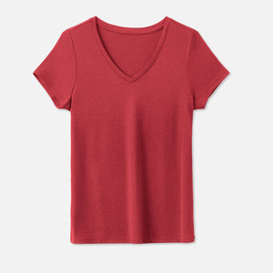 Nueva camiseta de cuello en V personalizada, de moda, para mujer, holgada, de manga corta, 100% algodón, para verano, servicio OEM - Product Image 5