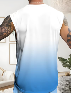 Men's Gradient Sleeveless Tank Top Set With Palm Tree Print White Blue Knitted Breathable Summer Casual Wear - Product Image 2