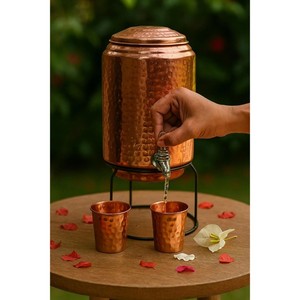 Distributeur d'eau vintage en cuivre Pipal à grande capacité avec couvercle, motif floral, à prix réduit pour usage domestique - Product Image 6