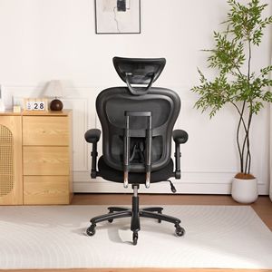 Chaise de bureau ergonomique grande taille avec dossier réglable en hauteur, appui-tête inclinable, soutien lombaire adaptatif, en maille respirante, idéale pour le gaming et offrant un confort optimal - Product Image 6