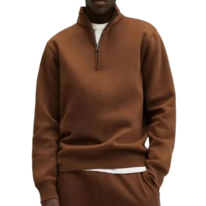 Sudadera de punto para hombre, color marrón, con cremallera de un cuarto, corte regular, cuello alto, estilo casual, para otoño - Product Image 1