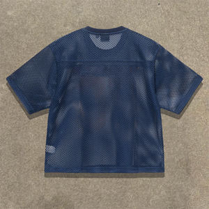 Crew Neck Screen Print Streetwear Boxy Fit Mesh Jersey <b>Tshirt</b> Custom Ribbed Neckline Loose <b>Polyester</b> T Shirt for Men - Product Image 5