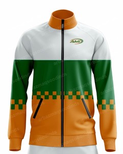 เสื้อแจ็คเก็ตแทรคสูทผู้ชาย AMI สีขาว เขียว ส้ม ลายพิมพ์สีสันตัดกัน แขนยาว คอปกพับได้ เหมาะสำหรับใส่ในฤดูใบไม้ร่วง - Product Image 4