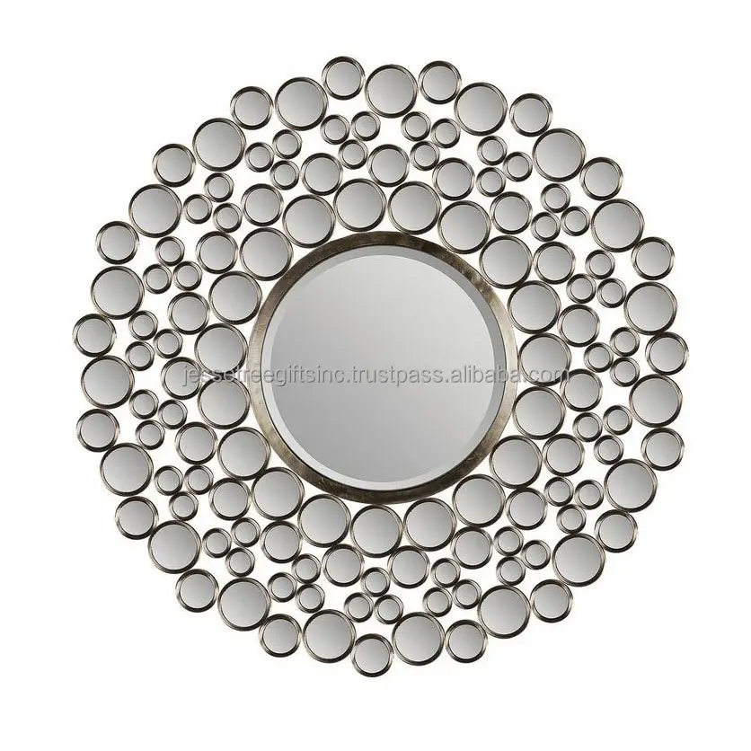 Miroir mural en métal et verre avec finition polie brillante Forme ronde Petits cercles Design pour la décoration de la maison et du salon