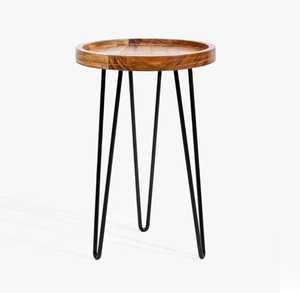 Support à fleurs minimaliste en bois avec pieds en forme d'épingle noire pour plantes d'intérieur, design circulaire sur le dessus - Product Image 3