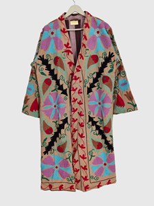 Veste en coton brodée de fleurs, col châle, manches longues, style Prairie Chic, grande taille, manteau long pour femme, vêtements de printemps - Product Image 1