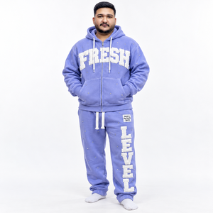 Mens tracksuit Sweatshirt Set puff Print Purple Casual Autumn Cotton French Terry Full <b>Zip</b> <b>Hooded</b> Joggers - Product Image 1
