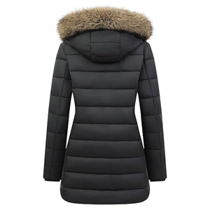 Chaqueta de Plumón Gruesa para Mujer, Abrigo Largo Acolchado Cálido, Impermeable y Cortavientos con Capucha Desmontable de Piel Sintética para Climas Extremos - Product Image 3