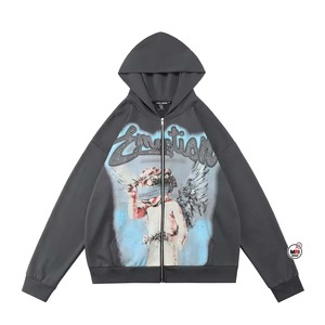 เสื้อฮู้ดพิมพ์ลายผู้ชายทรงโอเวอร์ไซส์ ผ้าฝ้ายเฟรนช์เทอร์รี่ ประดับเพชรเทียม สไตล์ลำลอง ทันสมัย เสื้อพูลโอเวอร์แนวสตรีทแวร์ แขนยาว ขายส่ง - Product Image 1