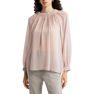Blusa de Gasa Negra para Mujer, Cuello con Botones, Mangas con Volantes, Corte Regular, Transparente, Informal, Transpirable, 100% Algodón - Product Image 2