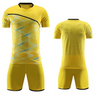 Custom Men's Soccer Jersey and Shorts Set Yellow Geometric Print V-Neck Short Sleeve Moisture Wicking Polyester <b>Athletic</b> Fit - Product Image 1