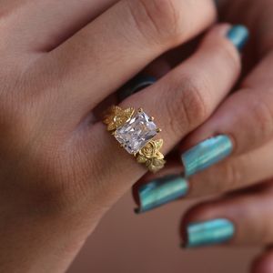 Bague de mariage florale en moissanite très demandée, 2,0 CTW, coupe radiante, bague de fiançailles en moissanite, bague de promesse solitaire en or massif 14K pour elle - Product Image 6