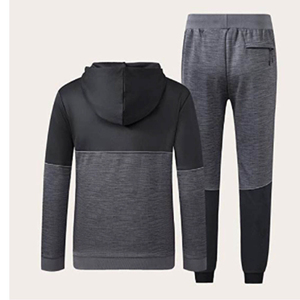 Ensemble de survêtement à capuche pour homme avec blocs de couleur, fermeture éclair intégrale, manches longues, pantalon de jogging avec poches latérales, tenue décontractée pour l'automne - Product Image 2